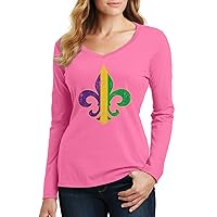 Threadrock Women's Mardi Gras Fleur De Lis Long Sleeve V-Neck T-Shirt