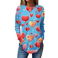 Teacher Valentines Day Shirt, Women's Fall Casual Long Sleeve Shirt Sweatshirt Valentine's Day Heart Print Top Plus