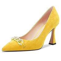 Castamere Women Chunky Block High Heel Pointed Toe Slip-on Pumps Dress Cute 3.3 Inches Heels