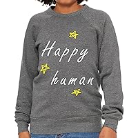 Happy Human Kids' Raglan Sweatshirt - Unique Sponge Fleece Sweatshirt - Word Art Sweatshirt