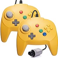 miadore 2 Pack N64 Controller Yellow Wired N64 Classic 64-bit Mini Gamepad Remote with Upgraded Japan Joystick for Ultra N64 Console Video Game System