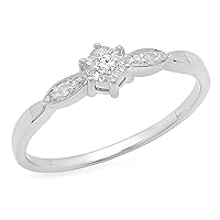 Dazzlingrock Collection 0.05 Carat Round White Diamond Flower Marquise illusion Set Ring for Women in 925 Sterling Silver