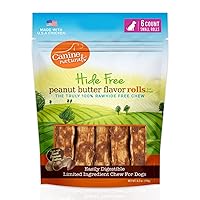 Canine Naturals Peanut Butter Chew - 100% Rawhide Free Dog Treats - Made with Real Peanut Butter - All-Natural and Easily Digestible - 6 Count of 2.5 Inch Mini Rolls for Dogs Under 20lb