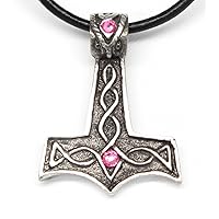 Pewter Thor's Hammer with 2 Swarovski Crystals for Birthday on Leather Necklace