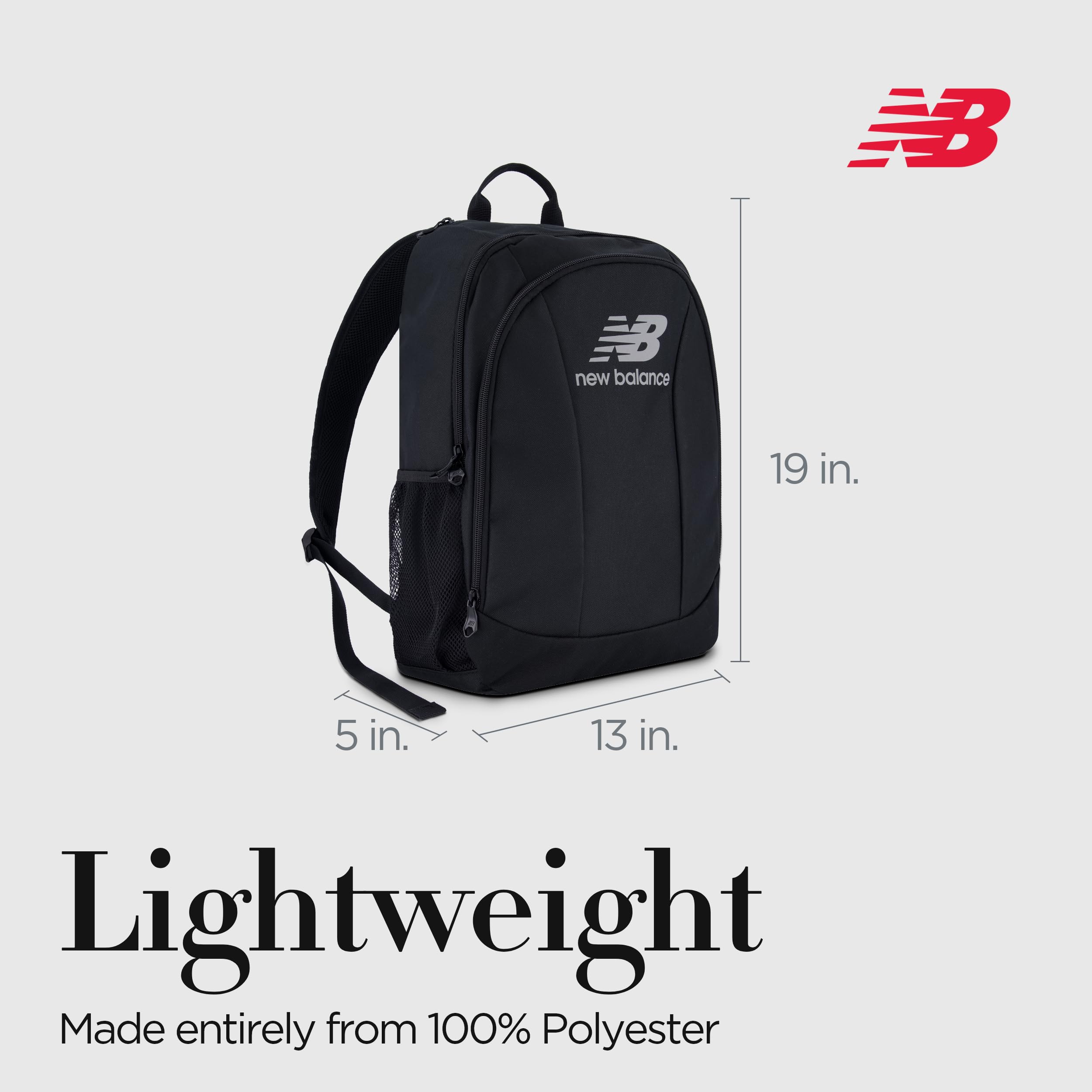 New Balance Laptop Backpack, Commuter Travel Bag for Men and Women, Black, 19 Inch