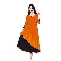 Indian Women's Long Dress Cotton Tunic Casual Frock Suit Beautiful Maxi Dress Orange Color