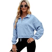 Kissonic Women's Oversized Half Zip Hoodie Cropped Quarter Zip Pullover Fleece Lined Sweatshirt