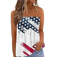 Women's Summer Fashion Tube Tops Cute Sexy Off-Shoulder 4th of July Theme Printed Sleeveless T-Shirt