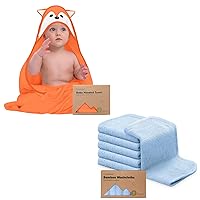 KeaBabies Baby Hooded Towel and 6-Pack Organic Baby Washcloths - Bamboo Viscose Baby Towel - Soft Bamboo Viscose Washcloth - Infant Towels - Baby Wash Cloths - Large Bamboo Viscose Hooded Towel