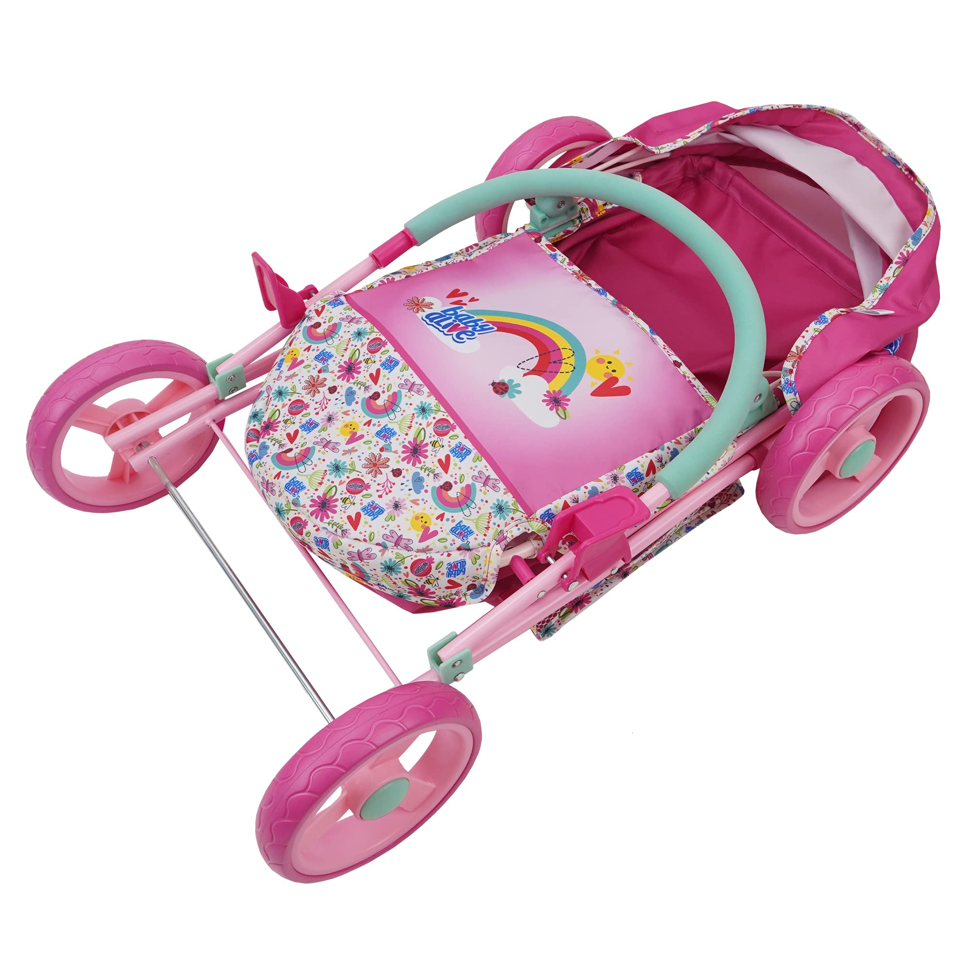Baby Alive: Deluxe Classic Doll Pram - Pink & Rainbow - Includes Matching Handbag/Diaper Bag, Fits Dolls up to 18