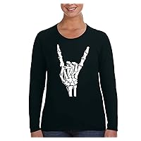 Women's Tee Halloween Skeleton Devil Horn Rock Fun Party Gift Longsleeve T-Shirt