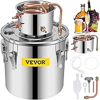 VEVOR Alcohol Still 9.6Gal/38L Alcohol Distiller Stainless Steel Distillery Kit for Alcohol With Copper Tube & Pump Home Brewing Kit Build-in Thermometer for DIY Whisky Wine Brandy