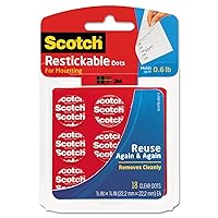 Scotch Restickable Dots, 7/8-in, 18 Count, Clear Double-Sided Mounting Pre-Cut Dots, Remove Cleanly, Mount Objects on Stainless Steel, Plastic & More, Photo-Safe Adhesive, Mess-Free Application (R105)