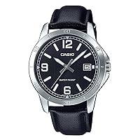Casio MTP-V004L-1B Men's Stainless Steel Black Leather Band Black Dial Date Watch
