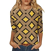 Shirts for Women, Women's Fashion Casual Round Neck 3/4 Sleeve Loose Geometric Printed T-Shirt Ladies Top