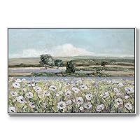 Renditions Gallery Floater Framed Floral Wall Art White Green Vintage Poppy Valley Canvas Wall Hanging Painitings for Lounge Drawing Room Balcony - 25