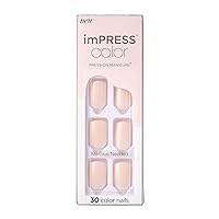 KISS imPRESS No Glue Mani Press On Nails, Color, 'Point Pink', Pink, Short Size, Squoval Shape, Includes 30 Nails, Prep Pad, Instructions Sheet, 1 Manicure Stick, 1 Mini File