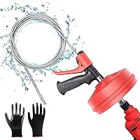 Drain Snake, haoyehome Sewer Snake Plumbing Drain Auger, Manual or Drill Powered 25 Feet Heavy Duty Flexible Drum Auger Power Unclog Spin Drain Cleaner Tool (red2)