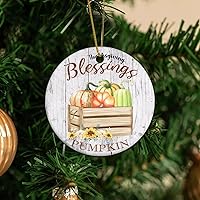 Personalized 3 Inch Thanksgiving Blessing Thanksgiving Day Pumpkin Retro Wood Grain White Ceramic Ornament Holiday Decoration Wedding Ornament Christmas Ornament Birthday for Home W