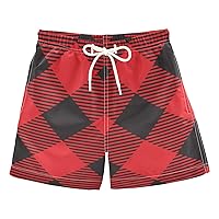 Red Black Plaid Boys Swim Trunks Swim Kids Swimwear Board Shorts Hawaii Essentials