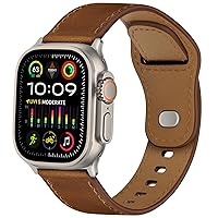 Leather Band Compatible with Apple Watch Ultra 2/Ultra Bands 49mm 45mm 44mm 42mm Men Women, Genuine Leather Band Strap for iWatch Ultra 2/1 SE Series 9 8 7 6 5 4 3 2 1, Retro Brown/Titanium