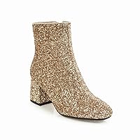 Ankle Boots Sequin Sparkly Square Toe Side Zipper Sequined Cloth Cowgirl Booties For Party,Dating Plus Size 34-43