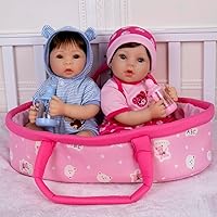 Aori Lifelike Reborn Baby Dolls 18 inch Realistic Newborn Twin Dolls Weighted Body with Bassinet Gift Set