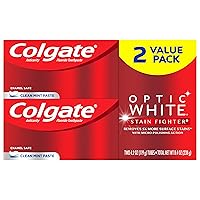 Colgate Optic White Whitening Toothpaste, Stain Fighter, Mint, 2 Count(Pack of 1)