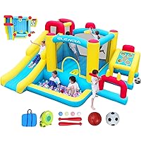 ELEMARA XL Inflatable Bounce House, 7 in 1 Bouncy House with Blower, Kids Bounce House with Slide,Jumping Area,Baseball/Soccer Area,Basketball Hoop,Climbing Wall, Jumping Castle for Indoor/Outdoor