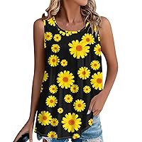 Womens Tank Tops Summer Pleated Crew Neck Sleeveless Tops for Women Ruched Loose Fit Cute Casual Tunic Tees