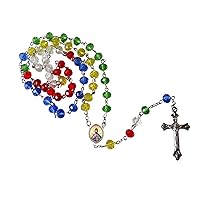 Jesus Christ Pantocrator Pantokrator Rainbow Quartz Faceted Beads Rosary with Silver Plated Centerpiece and Crucifix Includes a Blessed Prayer Card