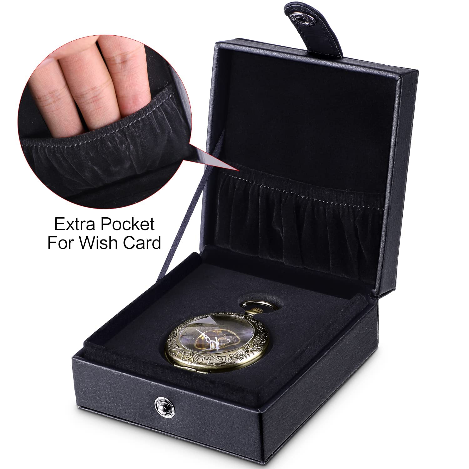 ManChDa Leather Pocket Watch Box Portable Single PU Pocket Watch Case Display Organizer Pocket Watch Gift Box Pocket Watch Storage Box Trip - Portable Travel Pocket Watch Case Gifts for Men