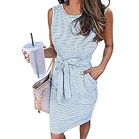 Blazer Dress for Women, Ladies Summer Casual Sexy Sleeveless Striped Tie Tank Top Dresses 2024, S XXL