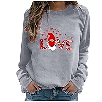Crewneck Sweatshirts Graphic Couples Gift Heart Print Crewneck Sweater Trendy Date Flannel Shirts for Women