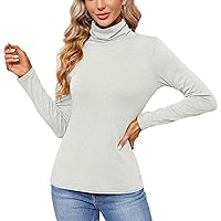 Womens Turtleneck Base Layer Shirt Basic Long Sleeve Tees Fitted Collared Blouse Stretchy Athletic Tops Sweatshirts