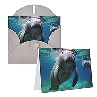 BTCOWZRV Blank Greeting Cards With Envelope Thinking Of You Cards Ocean Animal Manatee Thank You Card Note Cards Pearl Paper Blank Card Party Invitations Card Greeting Note Cards For Coworker