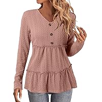 XJYIOEWT Tunic Tops To Wear With Leggings With Thumb Holes Women's Casual Peplum Tops V Neck Long Sleeve Knit Ruffle He