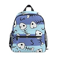 My Daily Kids Backpack Fish Skeleton Blue Stripe Nursery Bags for Preschool Children