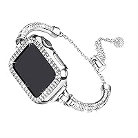 Bling Band and Case Compatible with Apple Watch Band 38mm 40mm 41mm 42mm 44mm 45mm, Women Dressy Metal Bracelet with Rhinestone Bumper for iWatch Series 9/8/7/SE/6/5/4/3/2/1