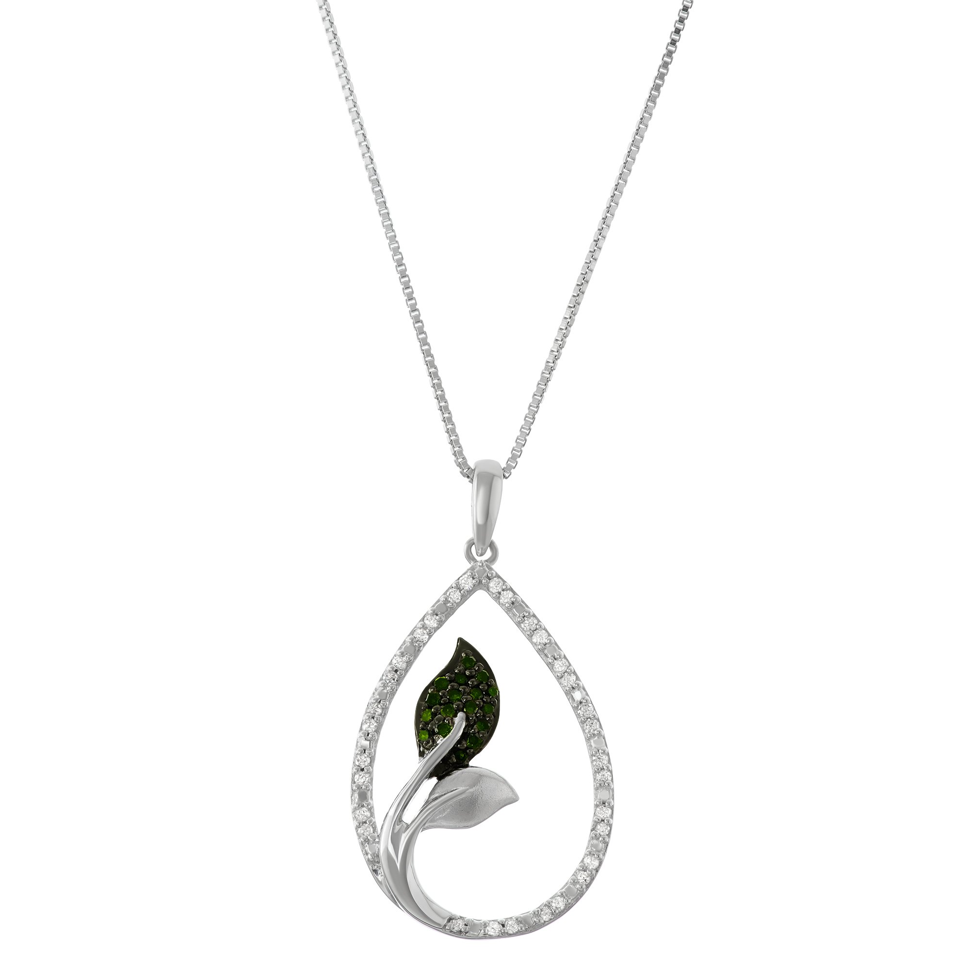 Hdiamonds 1/5 CTTW Drop Pendant with a combination of Diamonds and Green Diamonds in Sterling Silver