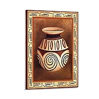 Vintage Southwest Pottery African Clay Pot Porcelain Poster Abstract Art Poster (1) Canvas Painting Posters And Prints Wall Art Pictures for Living Room Bedroom Decor 12x18inch(30x45cm) Frame-style