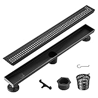VEVOR 24 Inch Linear Shower Drain with Square Pattern Grate,Brushed 304 Stainless Steel Rectangle Shower Floor Drain, Sleek Linear Drain with Hair Strainer, Matte Black