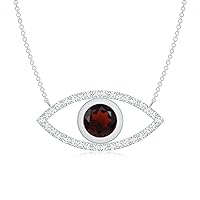 Natural Garnet Evil Eye Pendant Necklace with Diamond for Women in Sterling Silver / 14K Solid Gold
