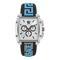 Versace Dominus Collection Luxury Mens Watch Timepiece with a Black Strap Featuring a Silver Case and Silver Dial