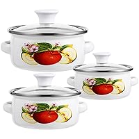 BESTOYARD Enamel Stock Pots with Lids 3PCS Vintage Stockpots Double Handles Stew Cooking Pot Pot Milk Warmer Enamelware for Kitchen Soup 15/18/21cm