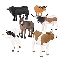 Terra by Battat – 6 Pcs Farm Animal Toys – Realistic Plastic Animal Figurines including Cow, Bull, Donkey – Educational & Collectible Farm Playset for Kids 3+