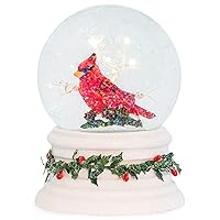 LED Glittery White Cardinal in Tree Glitterdome 5.5 x 4 Resin 100MM Snow Globe