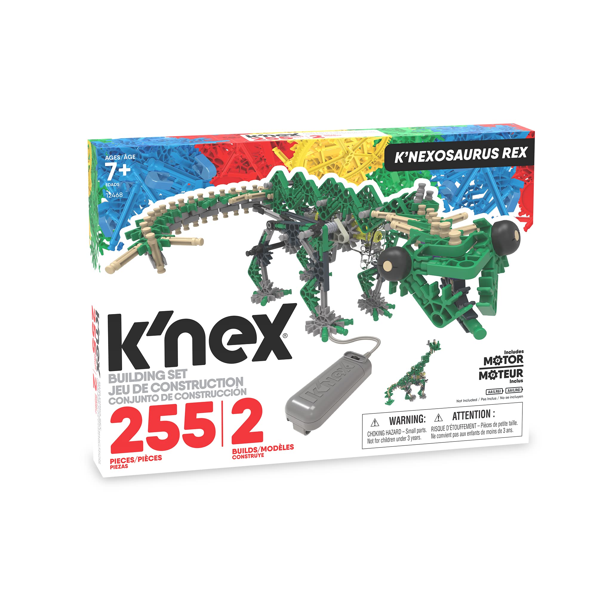 K'NEXosaurus Rex Building Set, 255 Pieces, 2 Builds, Motorized Movement, Stem Dinosaur, Construction Building Learning Toy for Boys & Girls