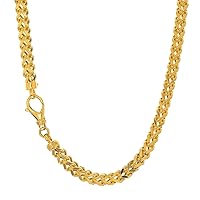 14K Yellow Gold 3.5mm Shiny Diamond-Cut Square Franco Chain Necklace for Pendants and Charms with Lobster-Claw Clasp (22