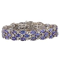23.85 Carat Natural Blue Tanzanite and Diamond (F-G Color, VS1-VS2 Clarity) 14K White Gold Luxury 3 Strand Bracelet for Women Exclusively Handcrafted in USA